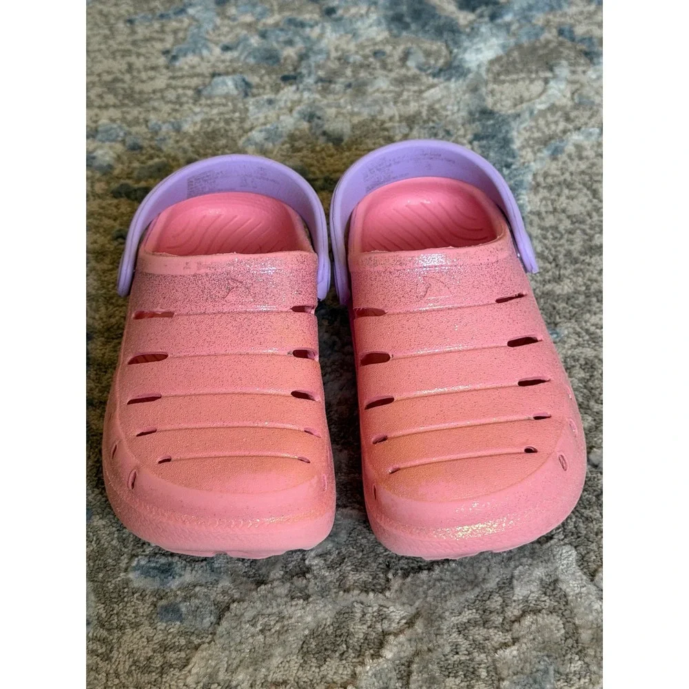 Rugged Shark Glitter Clogs Pink Purple Sparkle Slip On Water Shoes Kids Size 9